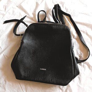 ITALIAN BLACK LEATHER BACKPACK, 11" by "14, L. CREDI